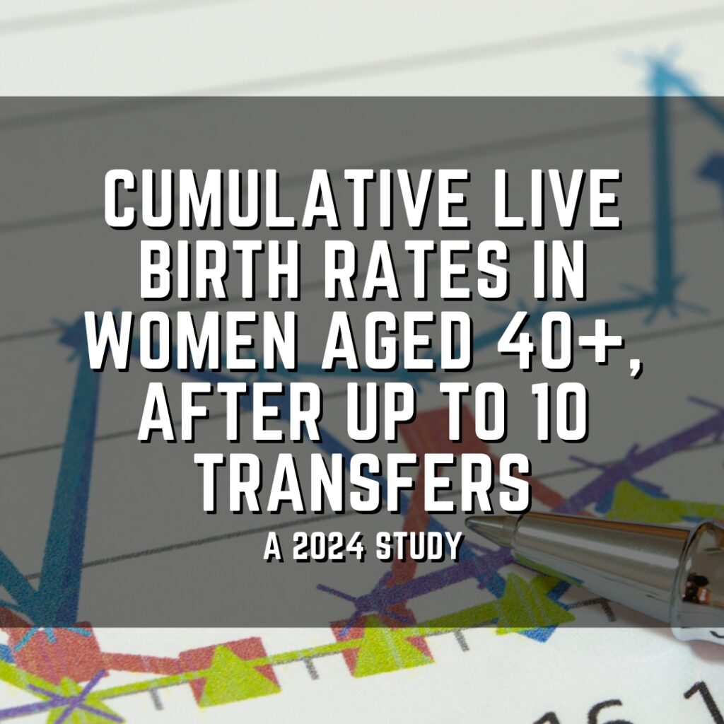 Cumulative live birth rates in women aged 40+, after up to 10 transfers